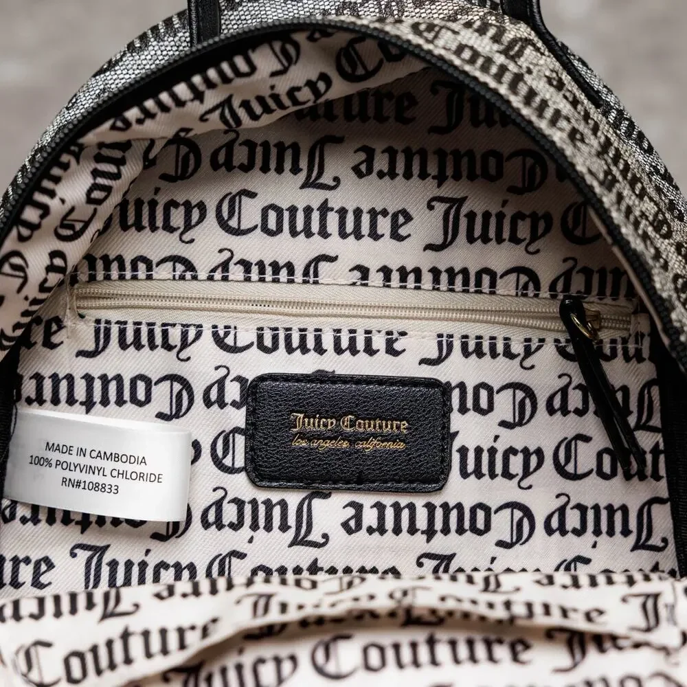 Juicy Couture Black Gray Logo Goth Our Zip Says it All Backpack Gold Hardware